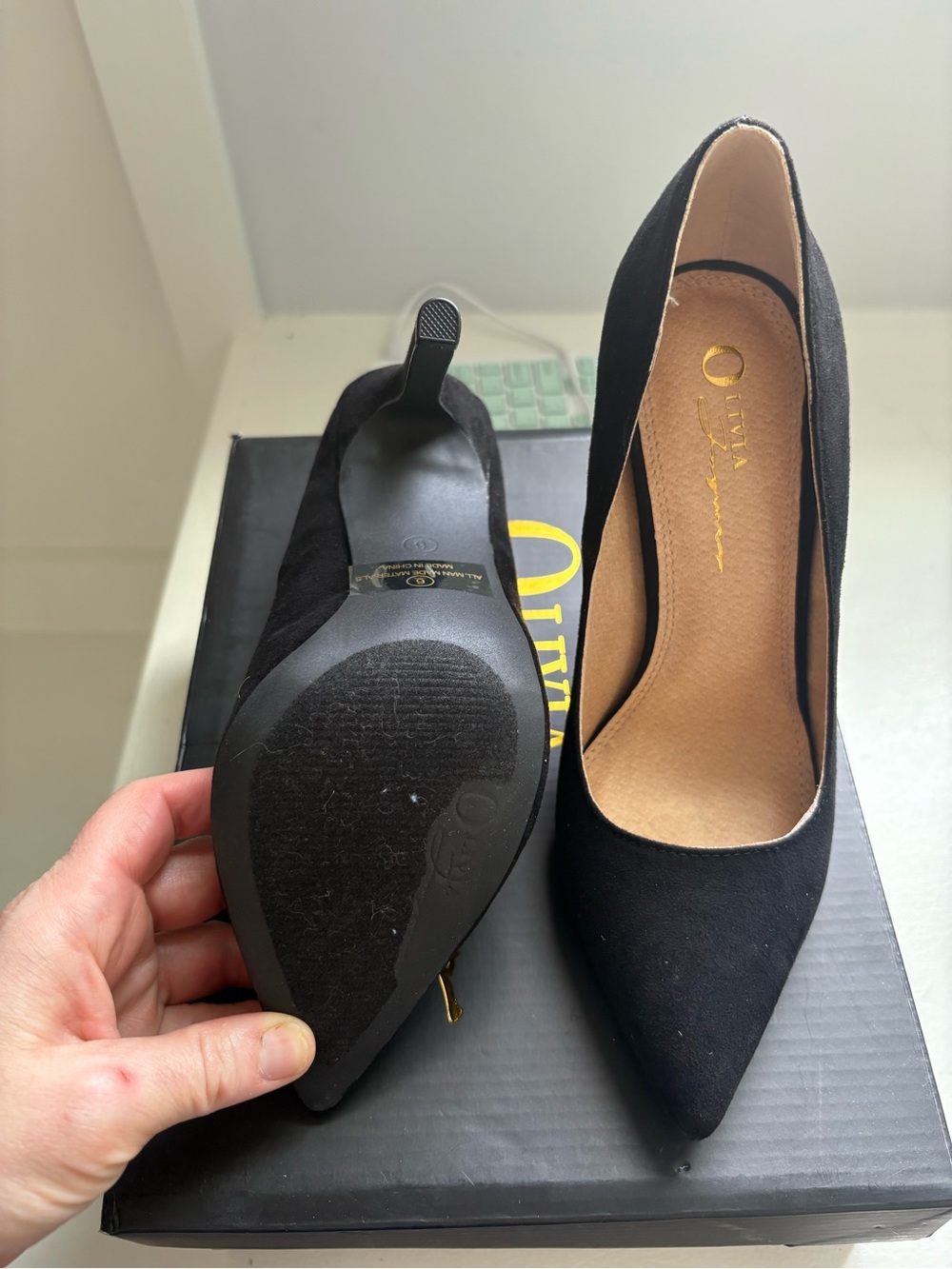 Olivia Miller Black Suede Pointed Toe Pump